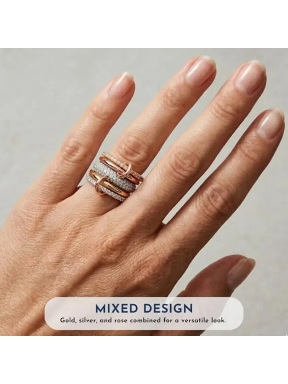 18K Gold Plated Stackable Rings Set for Women, Non-Tarnish CZ Chunky